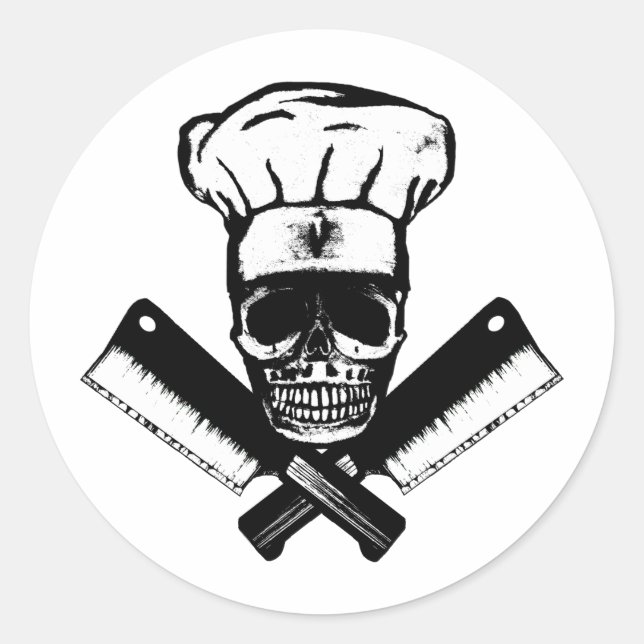 Chef Skull (B&W) Classic Round Sticker (Front)