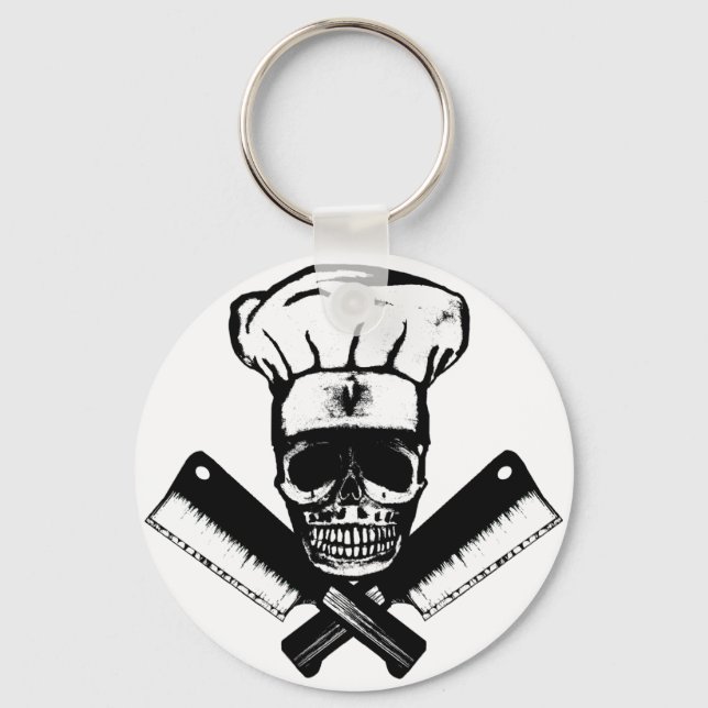 Chef Skull (B&W) Keychain (Front)