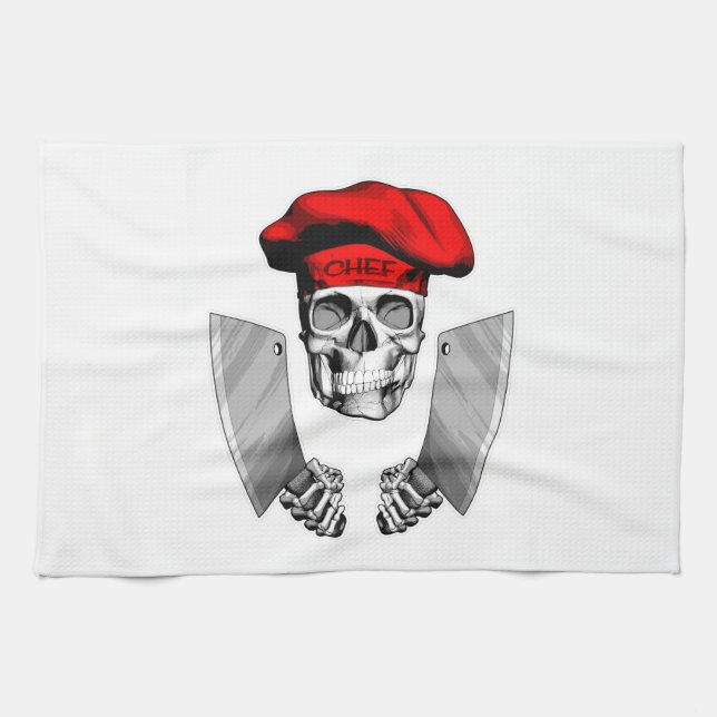 Chef Skull with Butcher Knives Kitchen Towel (Horizontal)