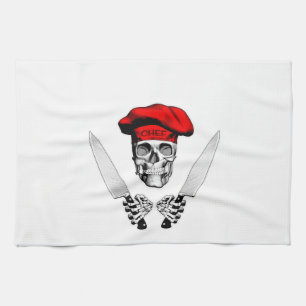 Chef Skull with Chef Knives Kitchen Towel