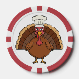 Chef Turkey Cartoon Thanksgiving Poker Chips