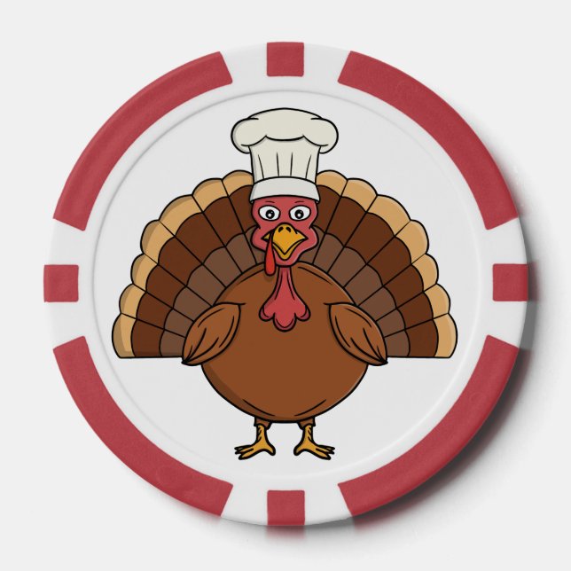 Chef Turkey Cartoon Thanksgiving Poker Chips (Front)