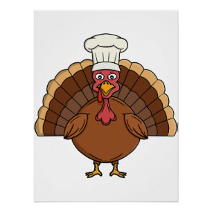 Chef Turkey Cartoon Thanksgiving Poster