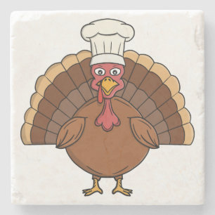 Chef Turkey Cartoon Thanksgiving Stone Coaster