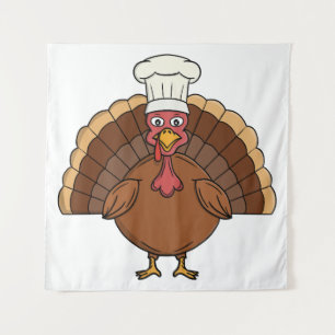 Chef Turkey Cartoon Thanksgiving Tapestry