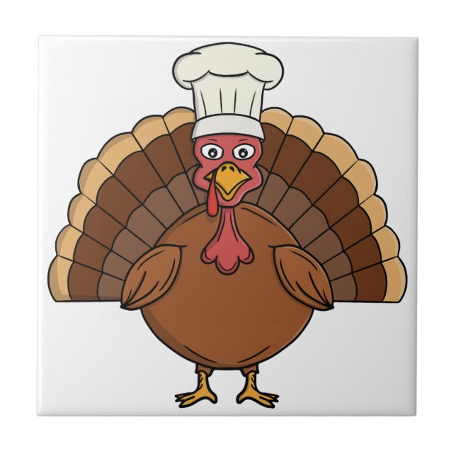 Chef Turkey Cartoon Thanksgiving Tile (Front)
