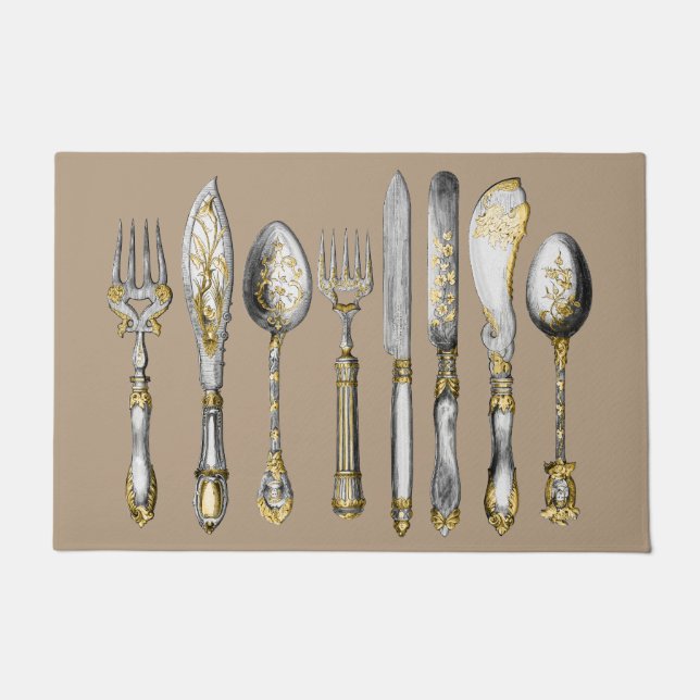 Chef vintage knife fork spoon doormat (Front)