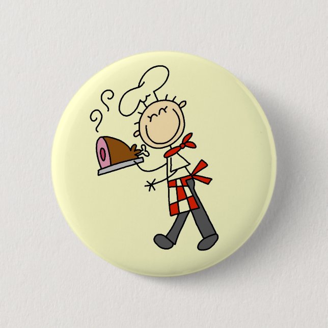 Chef With Baked Ham 2 Inch Round Button (Front)