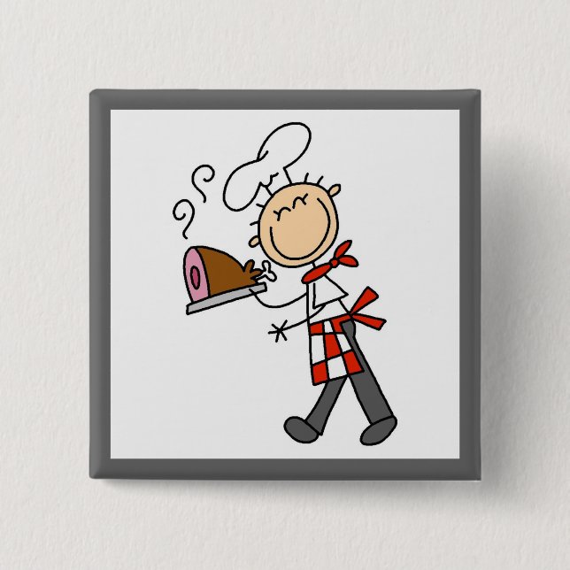 Chef With Baked Ham 2 Inch Square Button (Front)