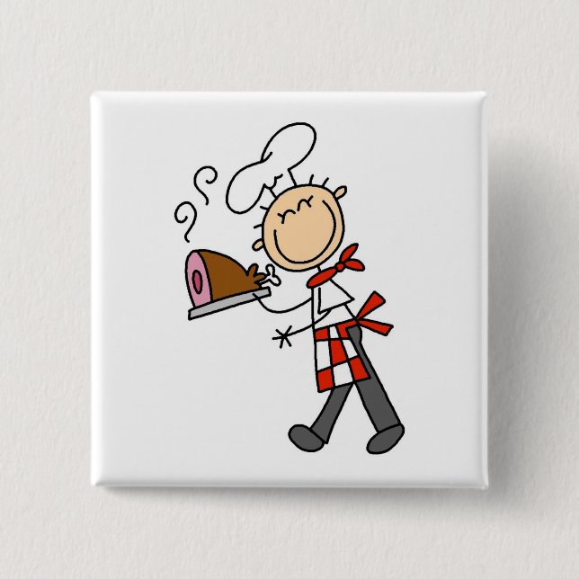Chef With Baked Ham 2 Inch Square Button (Front)