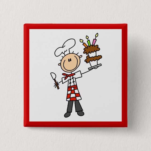 Chef With Birthday Cake 2 Inch Square Button (Front)