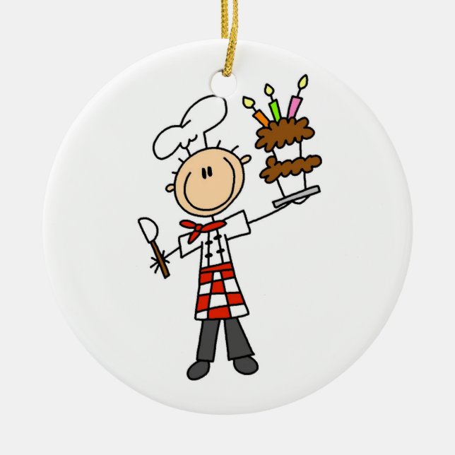 Chef With Birthday Cake Ceramic Ornament (Front)