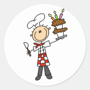 Chef With Birthday Cake Classic Round Sticker