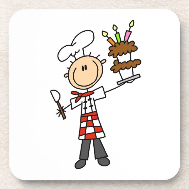Chef With Birthday Cake Coaster (Front)