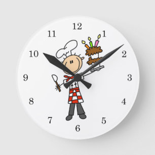 Chef With Birthday Cake Round Clock