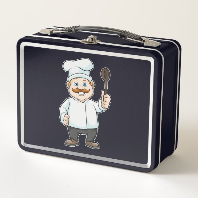 Chef with Chef's hat & Soup spoon Metal Lunch Box (Front)