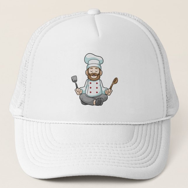 Chef with Cooking apron at Yoga Trucker Hat (Front)