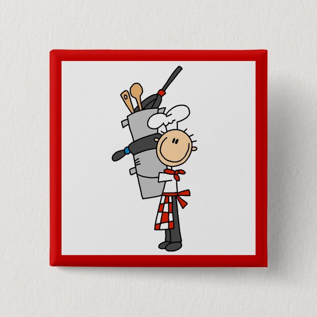 Chef With Pots and Pans 2 Inch Square Button (Front)