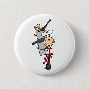 Chef with Pots and Pans Buttons