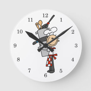 Chef With Pots and Pans Round Clock