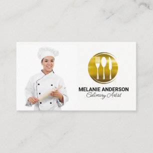 Chef with Rolling Pin   Dinnerware Logo Business Card