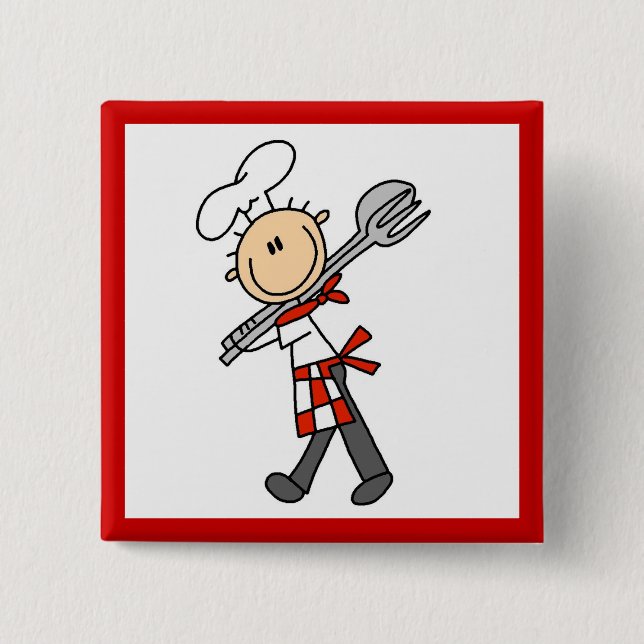 Chef With Salad Tongs 2 Inch Square Button (Front)