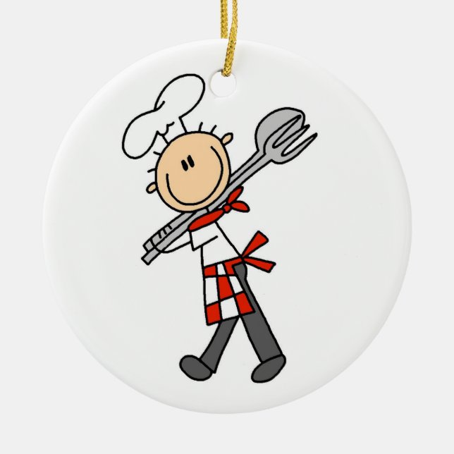 Chef With Salad Tongs Ceramic Ornament (Front)