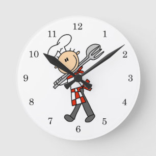 Chef With Salad Tongs Round Clock
