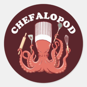 Chefalopod   Octopus Chef Funny Pun Classic Round Sticker