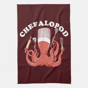 Chefalopod   Octopus Chef Funny Pun Kitchen Towel