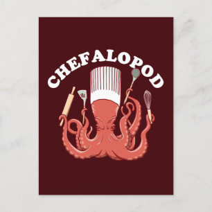 Chefalopod Octopus Chef Funny Pun Postcard