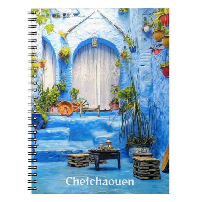 Chefchaouen Blue City Morocco Oil Painting Boho Notebook (Front)