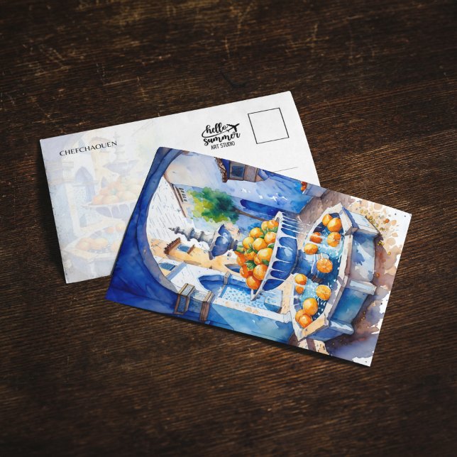 Chefchaouen Maroc Fontaine Aquarelle Carte postale (Créateur téléchargé)