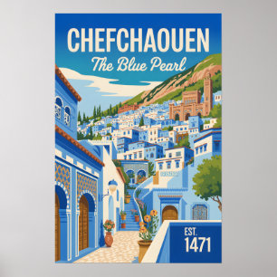 Chefchaouen Morocco Retro Travel Poster Art