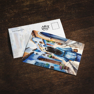 Chefchaouen Morocco Watercolor Postcard