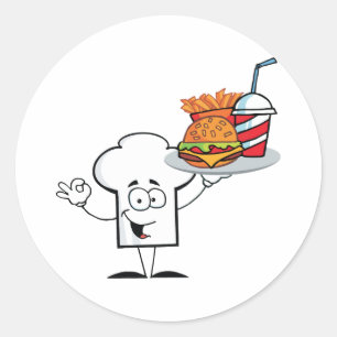 Chefs Hat Character Holder Plate Of Hamburger Classic Round Sticker