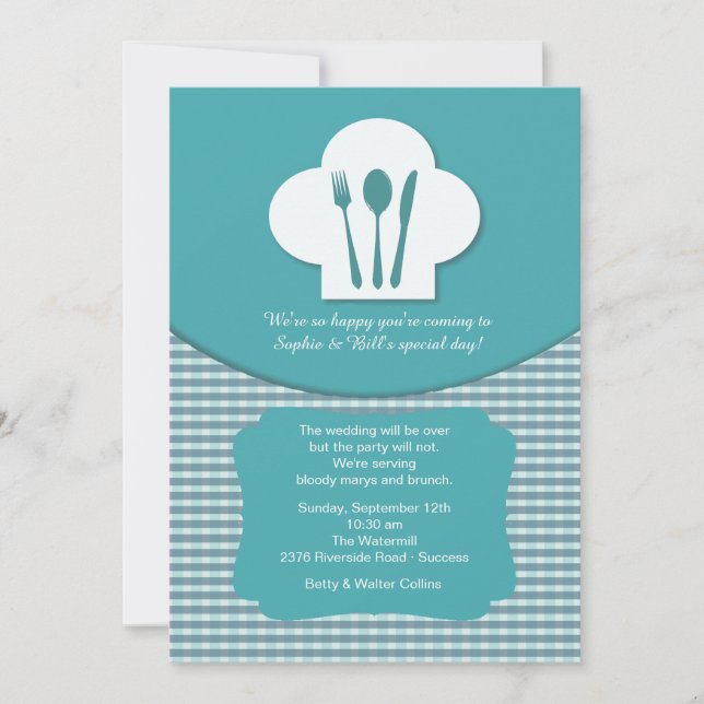 Chef's Hat (Teal) Post Wedding Brunch Invitation (Front)