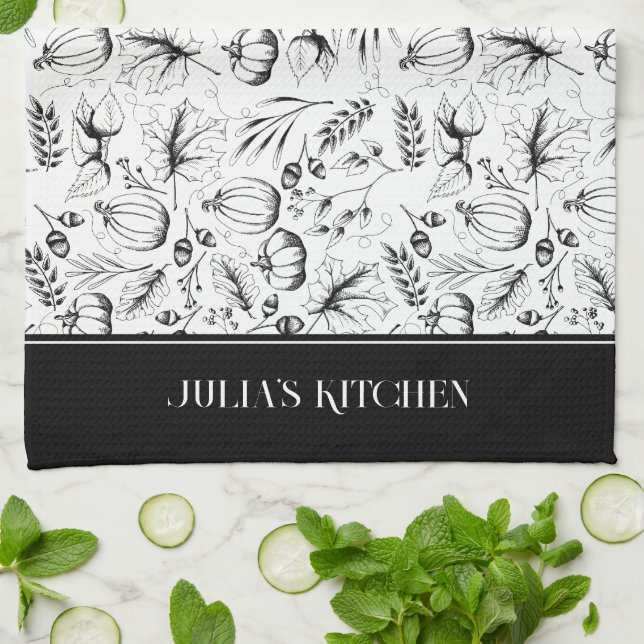 Chef's Kitchen Black Modern Fall Illustration Towel (Folded)