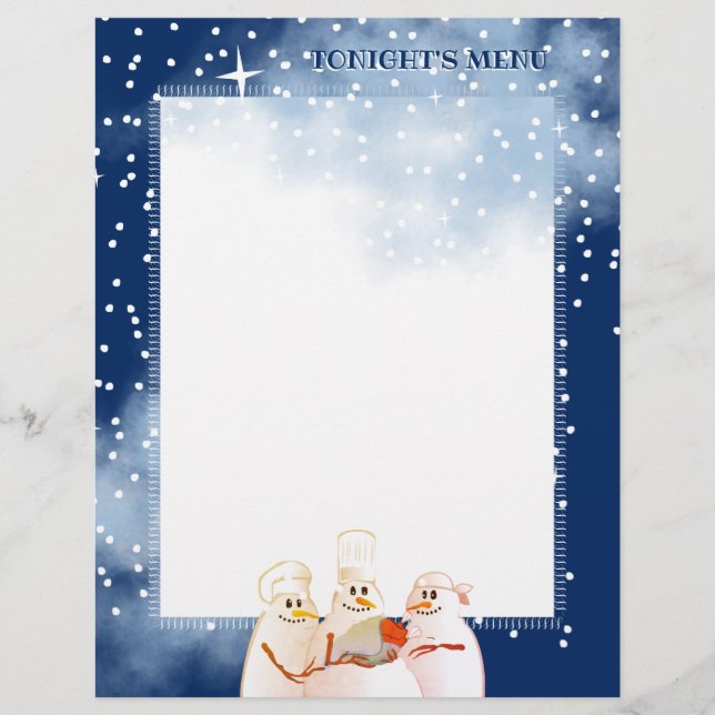 Chefs Snowman Menu des vacances de Noël en tête (Devant)