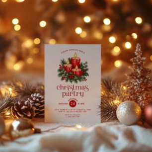 Cheistmas Candles & Holly Decoration Party Invitation