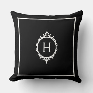 Chelsea Black and White Monogrammed Throw Pillow