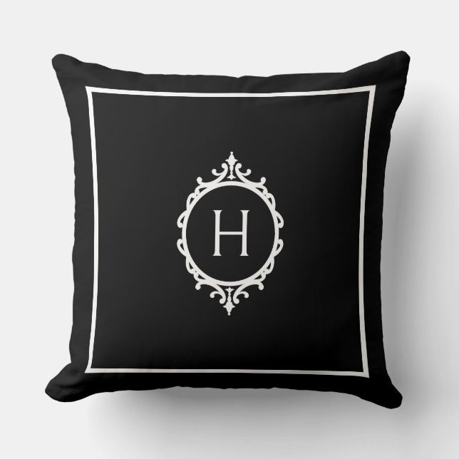Chelsea Black and White Monogrammed Throw Pillow (Front)