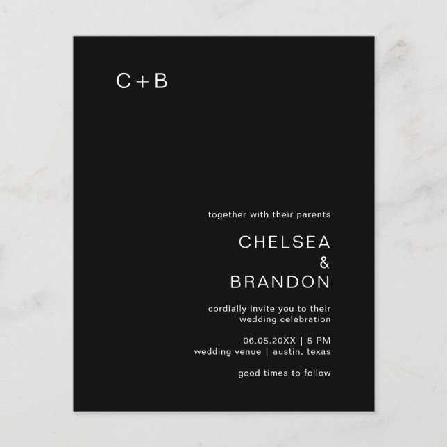 Chelsea Black Modern Wedding Invitation (Front)