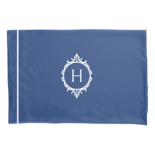Chelsea Blue and White Monogrammed Pillowcase
