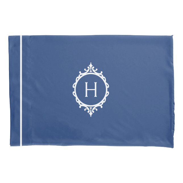 Chelsea Blue and White Monogrammed Pillowcase (Front-Left)