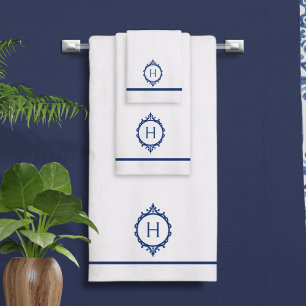 Chelsea Blue and White Monogrammed Towel
