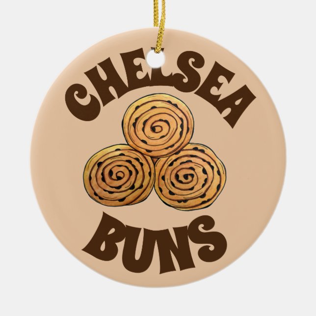 Chelsea Buns UK Currant Bun Bakery British Food Ceramic Ornament (Front)