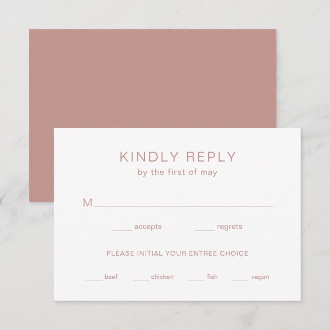 Chelsea Dusty Pink Modern Wedding RSVP Card (Front/Back)