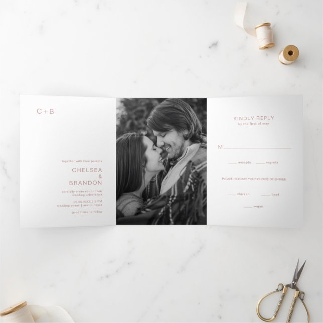 Chelsea Dusty Pink Modern Wedding Tri-Fold Invitation (Inside)
