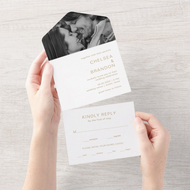 Chelsea Gold Modern Wedding All In One Invitation (Tearaway)